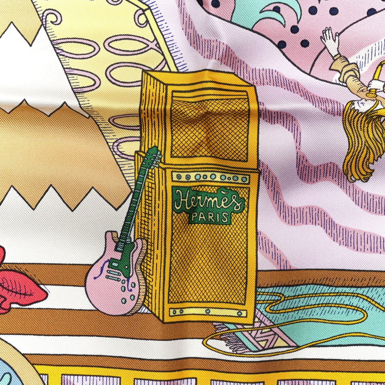 Hermes Silk Le Premier Chant Scarf 90 Vieux Rose Vert Jaune 4 of 5