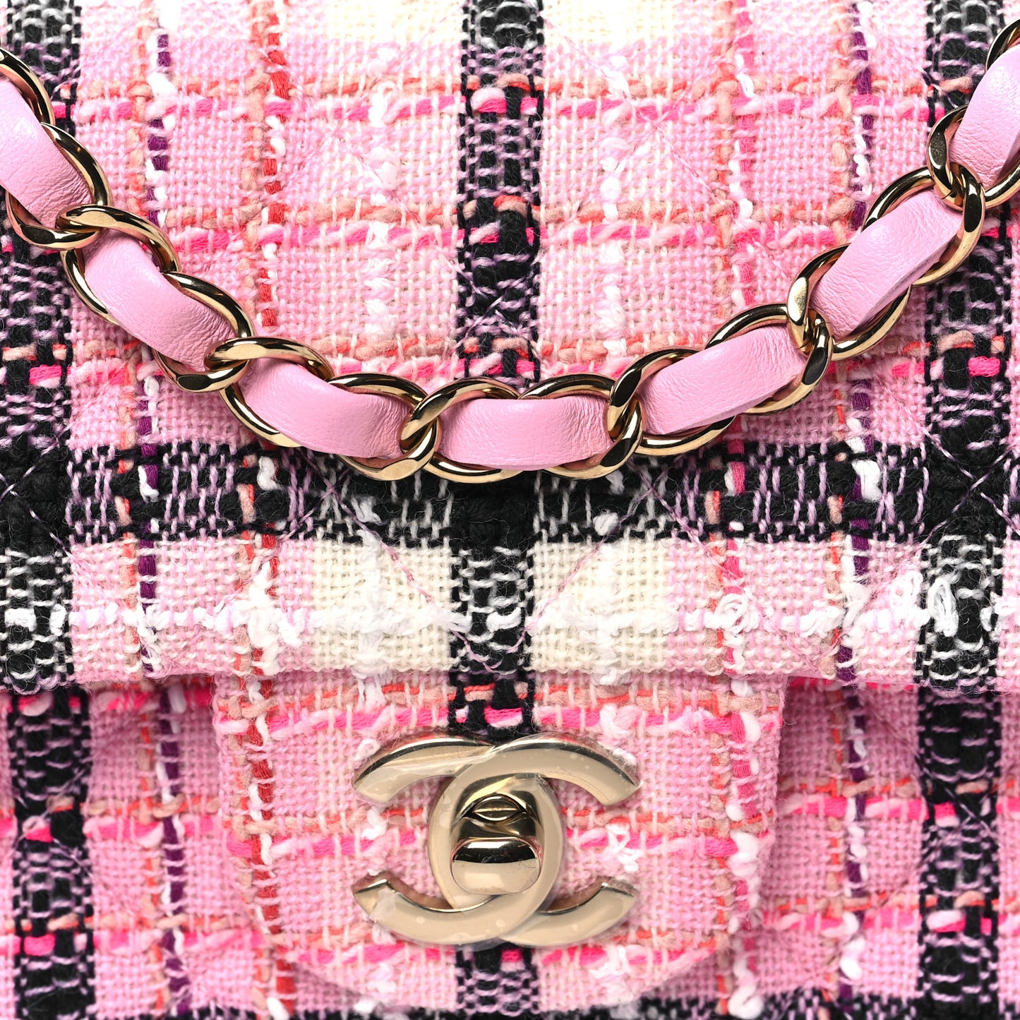 Metallic Tweed Quilted Mini Rectangular Flap Pink Navy White