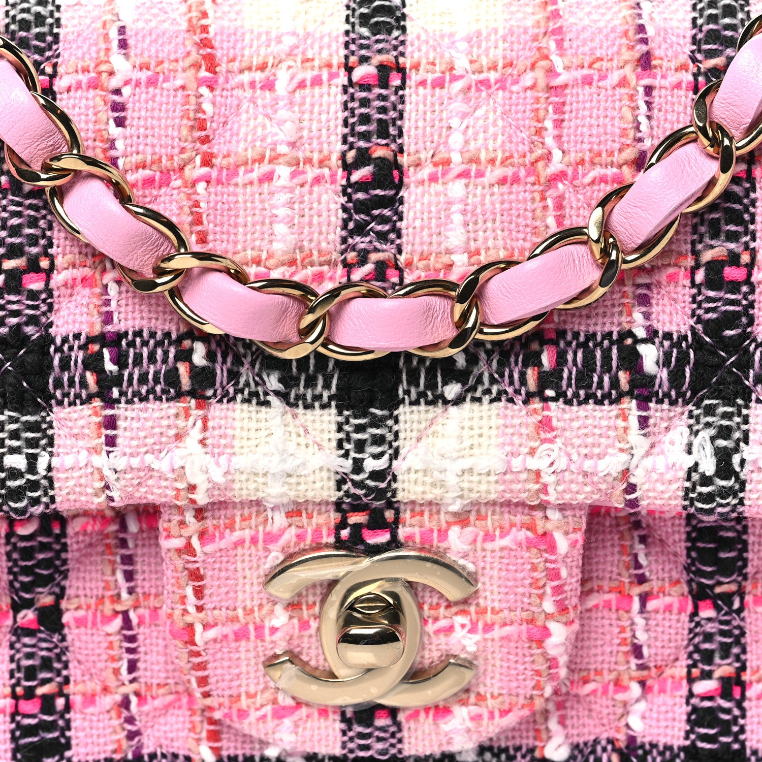 Chanel Metallic Tweed Quilted Mini Rectangular Flap Pink Navy White 8 of 10