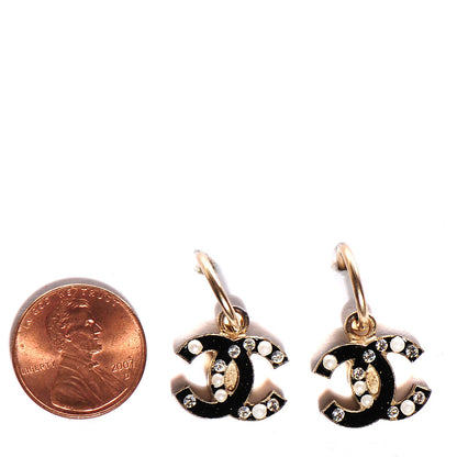 Chanel Pearl Crystal CC Drop Earrings Gold 2 of 5