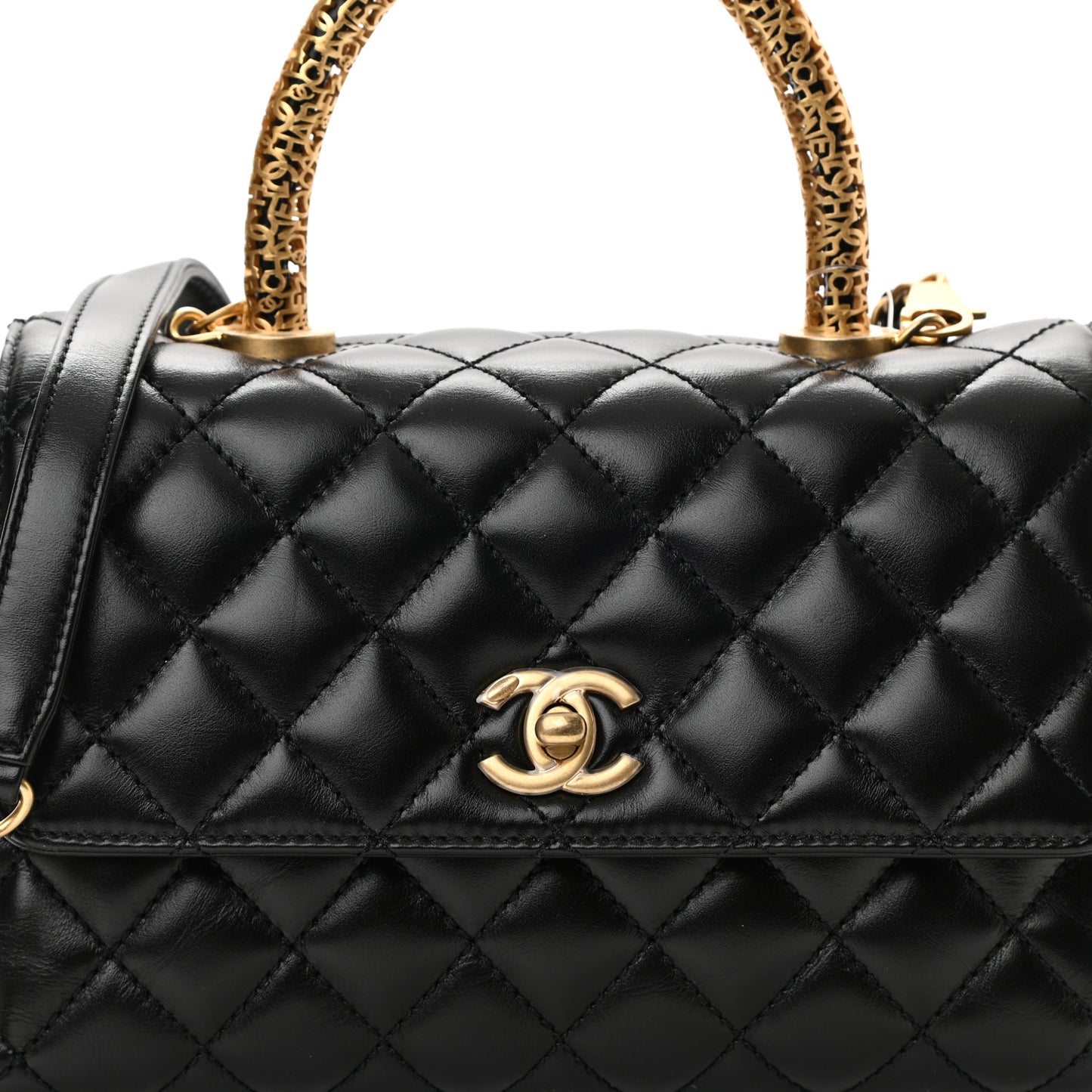 Calfskin Quilted Mini Logo Coco Handle Flap Black