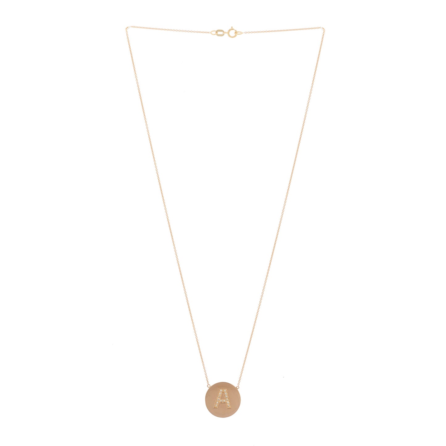 18K Rose Gold Diamond Letter A Disc Necklace