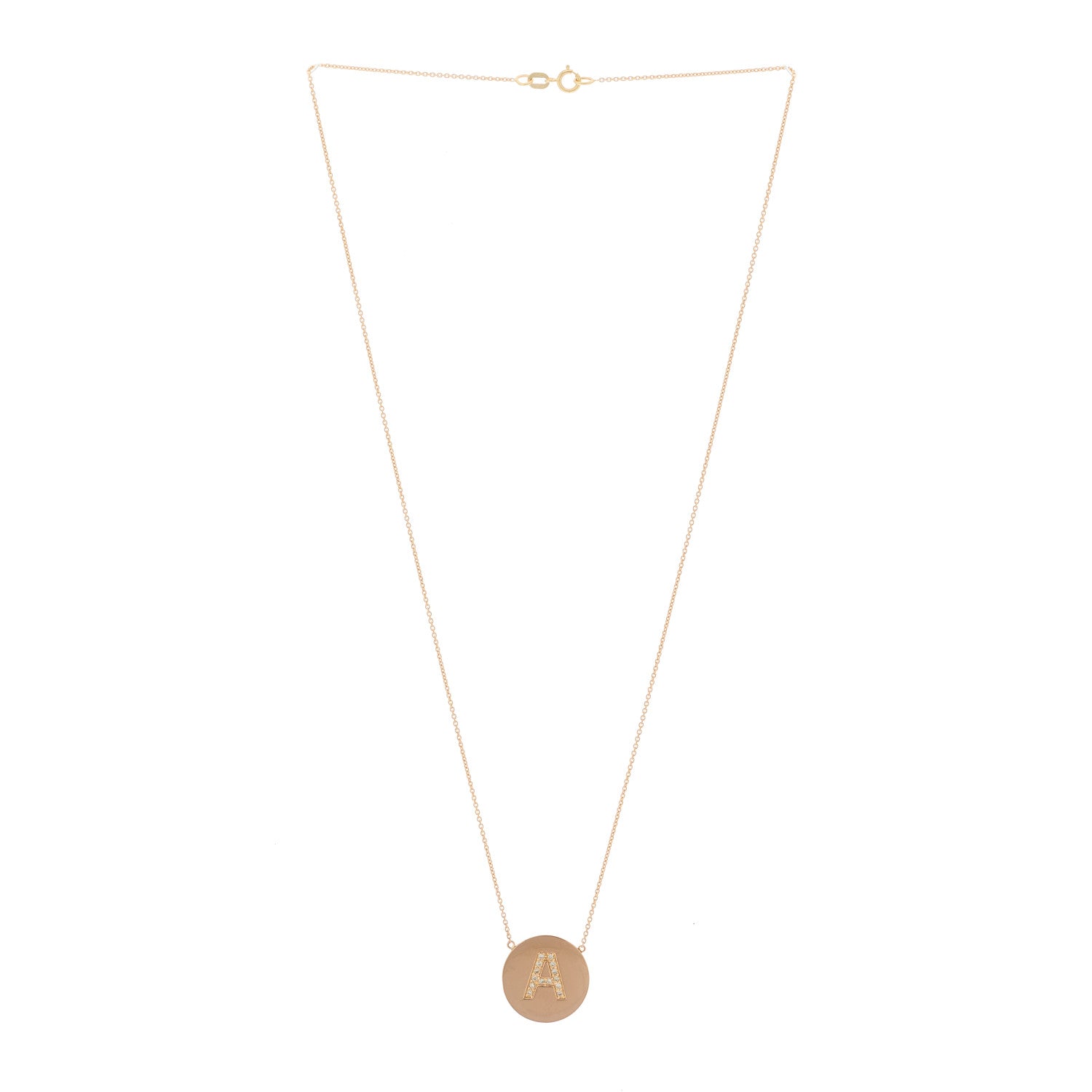 Jennifer Meyer 18K Rose Gold Diamond Letter A Disc Necklace 2 of 5
