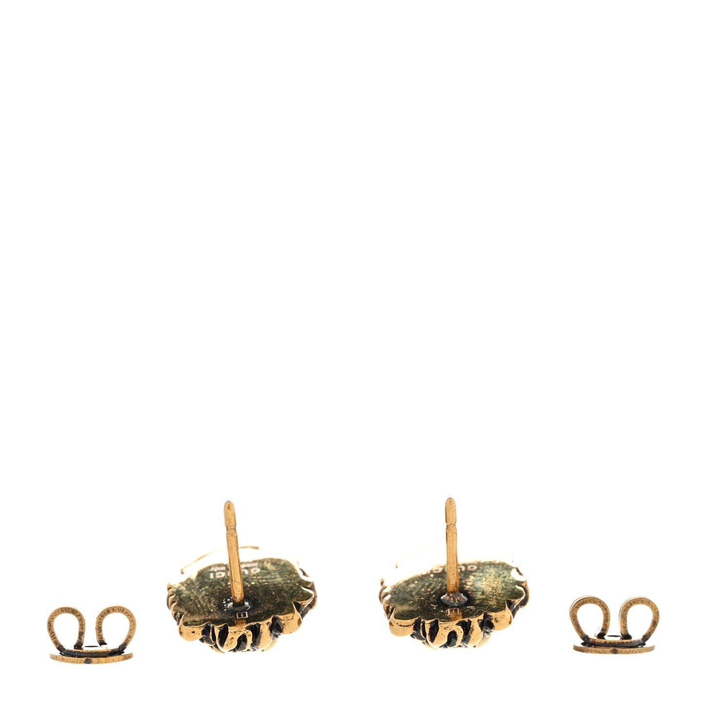 Metal Lion Head Heart Drop Earrings Aged Gold