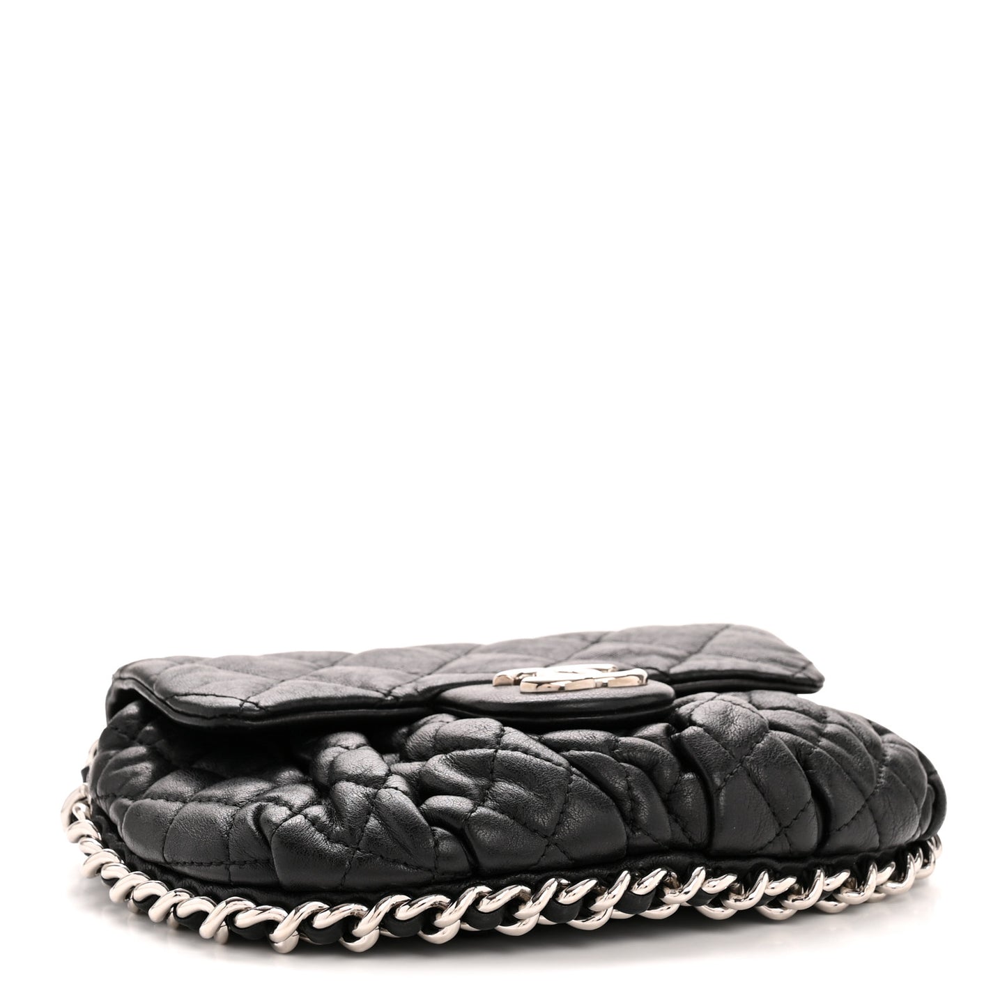 Washed Lambskin Quilted Mini Chain Around Flap Black