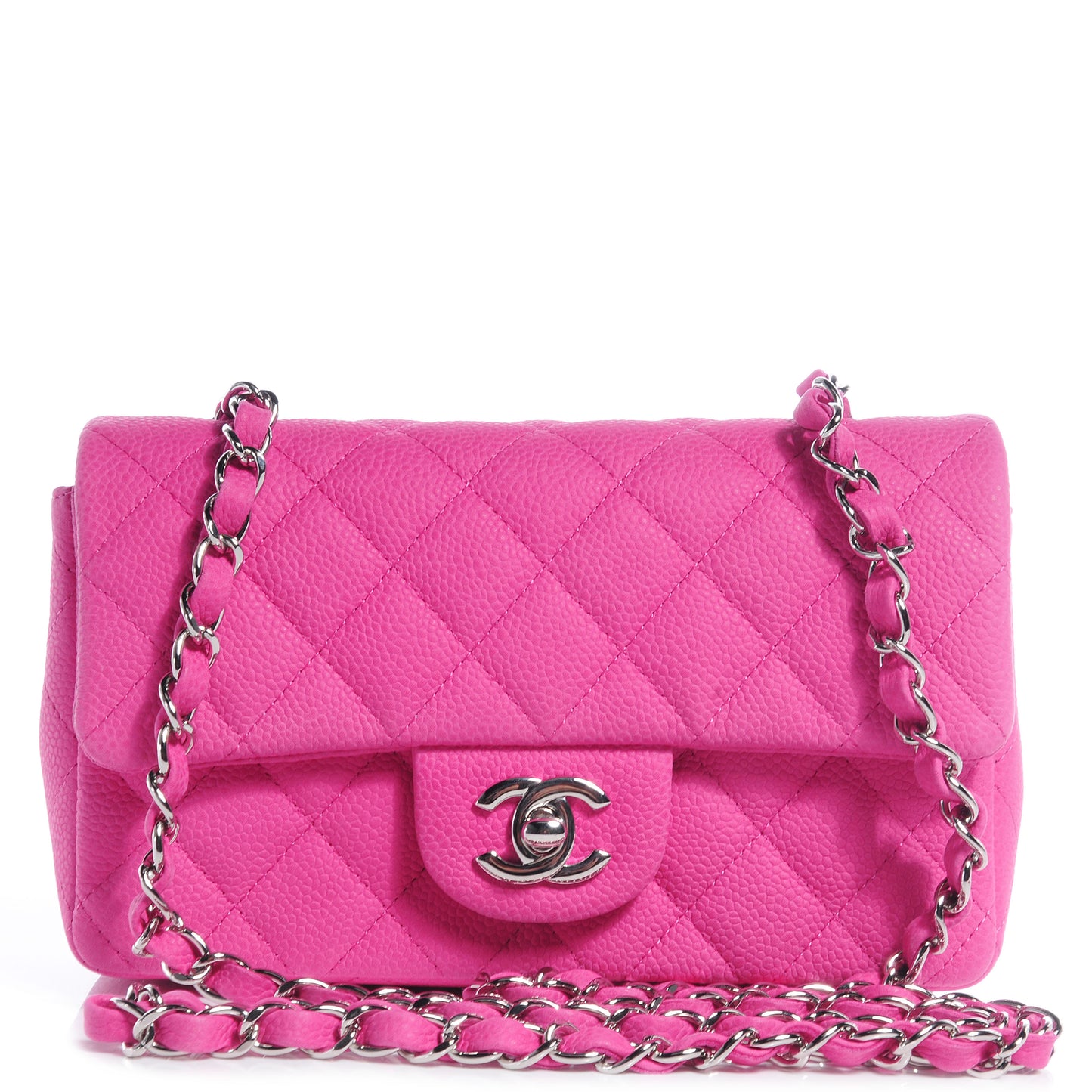 Iridescent Caviar Quilted Mini Flap Pink