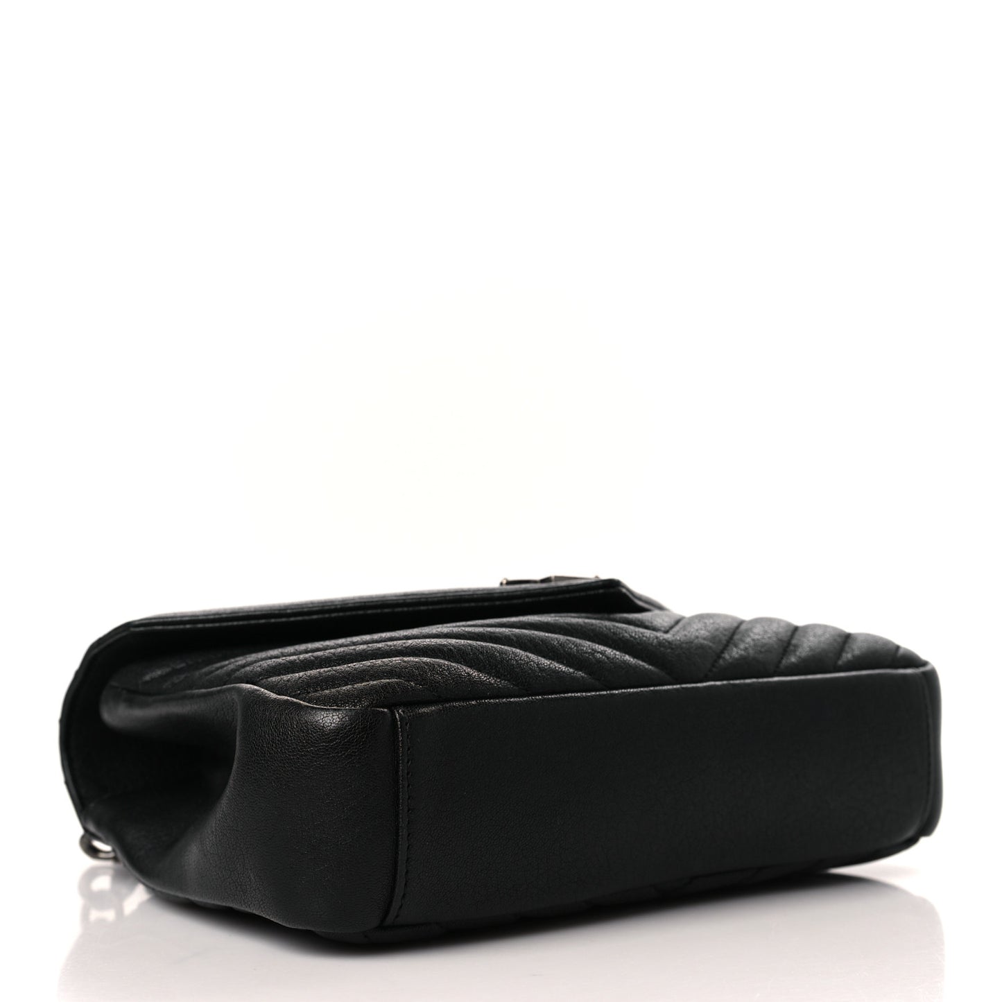 Sheepskin Matelasse Chevron Monogram Medium College Bag Black