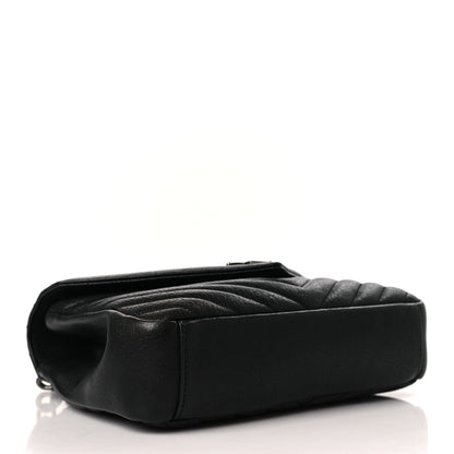 Saint Laurent Sheepskin Matelasse Chevron Monogram Medium College Bag Black 4 of 9