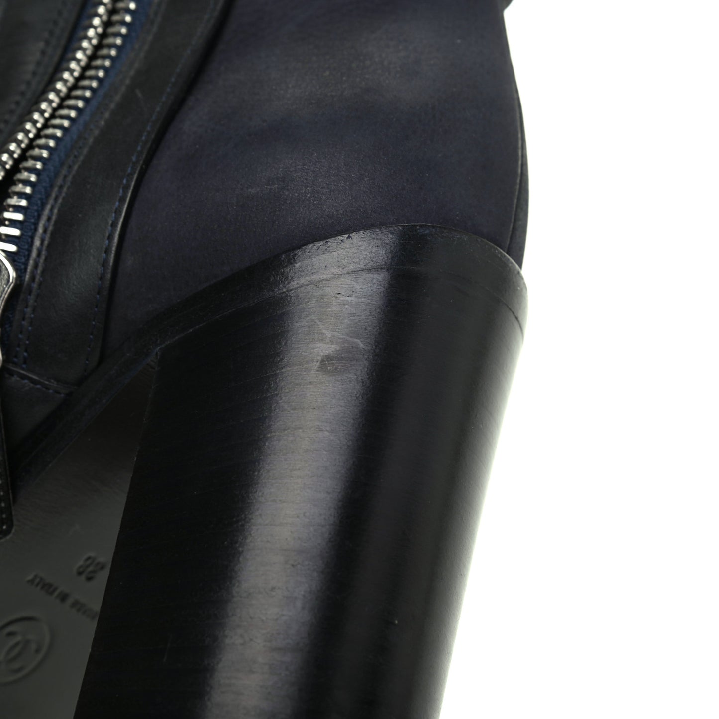 Calfskin Patent Cap Toe Short Ankle Boots 38 Navy Black
