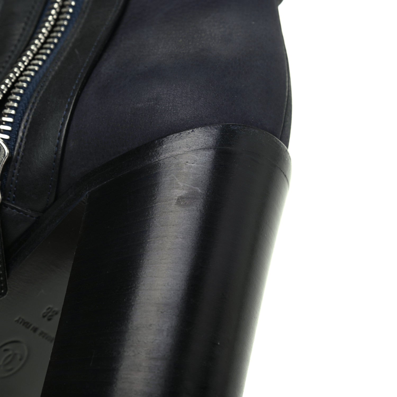 Chanel Calfskin Patent Cap Toe Short Ankle Boots 38 Navy Black 11 of 17