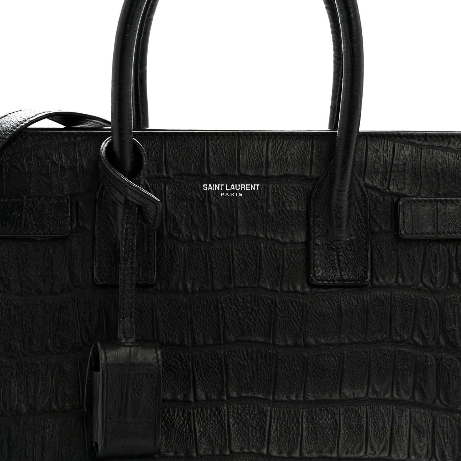 Saint Laurent Calfskin Crocodile Embossed Baby Sac De Jour Black