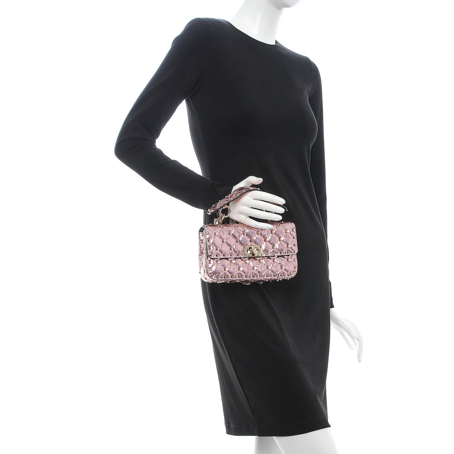 Metallic Wrinkled Lambskin Small Rockstud Spike Shoulder Bag Lipstick