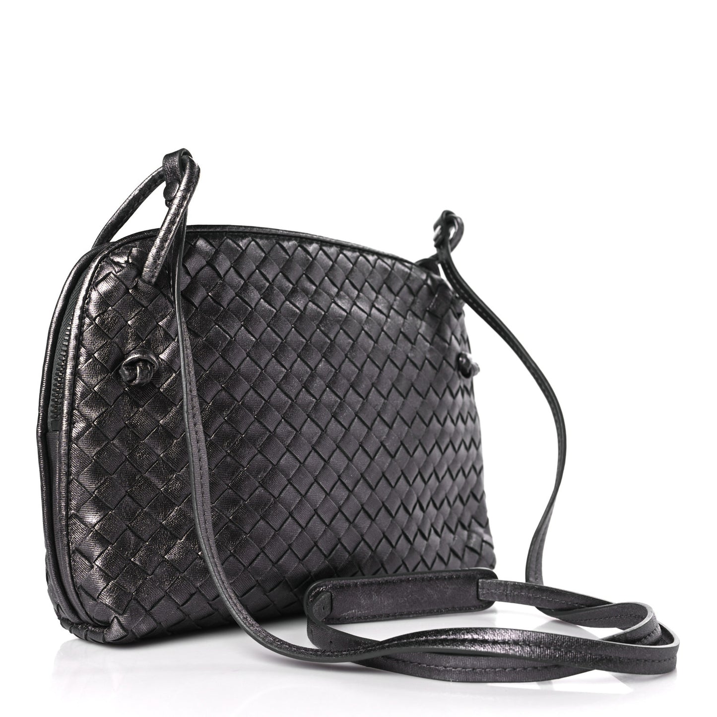 Metallic Grosgrain Intrecciato Nodini Crossbody Messenger Dark Grey