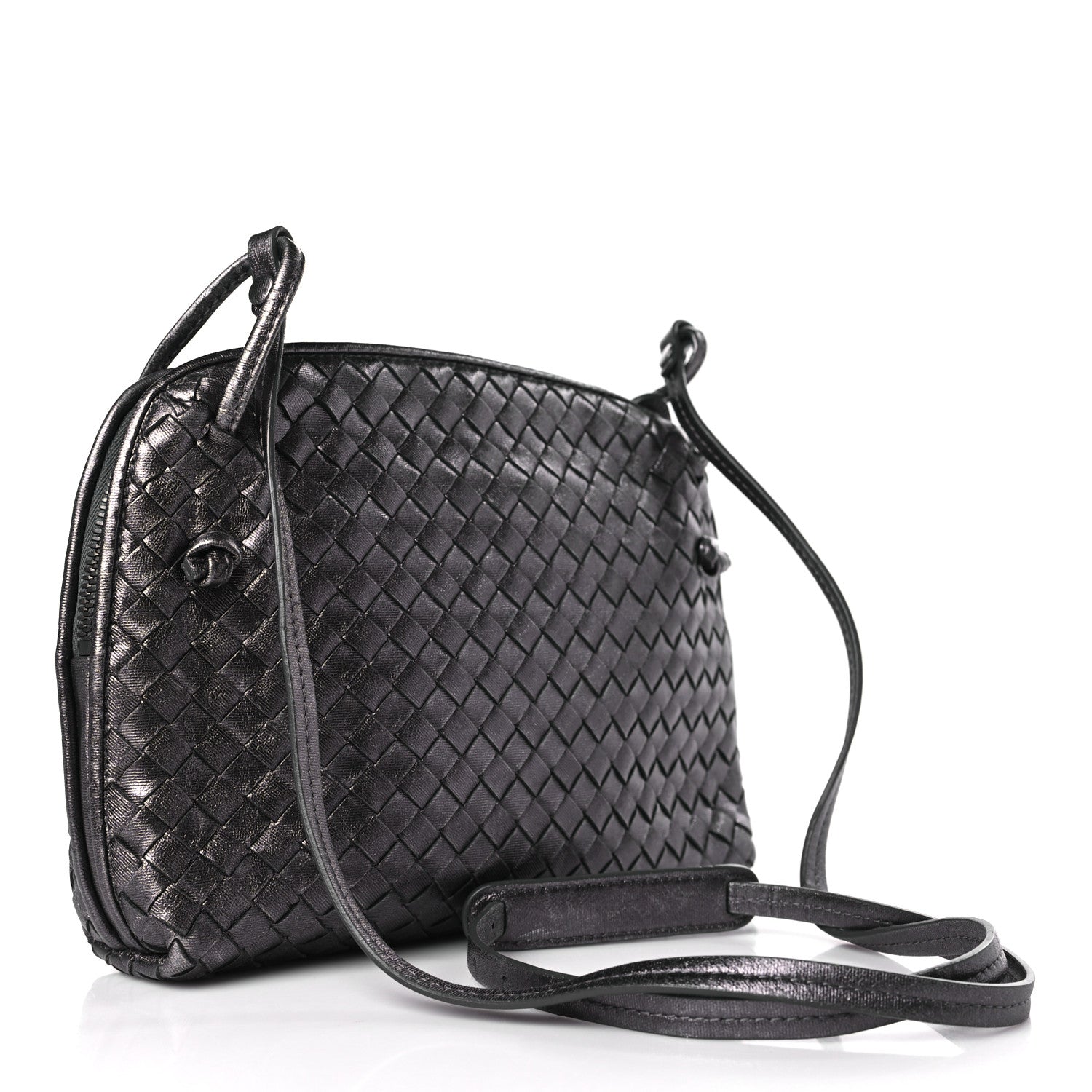 Bottega Veneta Metallic Grosgrain Intrecciato Nodini Crossbody Messenger Dark Grey 3 of 9