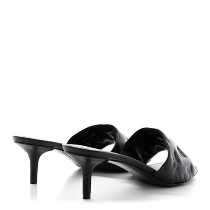 Louis Vuitton Lambskin Embossed Monogram Revival Mid Heel Mules 38 Black 4 of 11