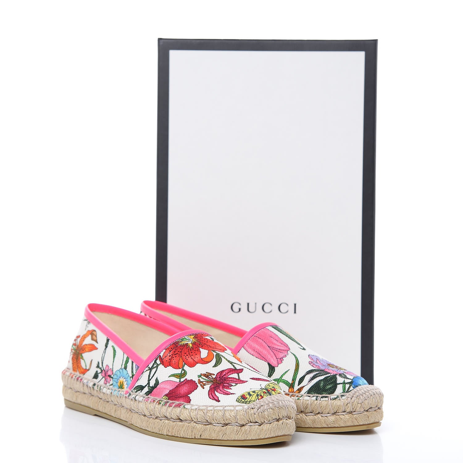 Gucci Canvas Flora Print Espadrilles 37.5 White Multicolor Fuxia 8 of 8