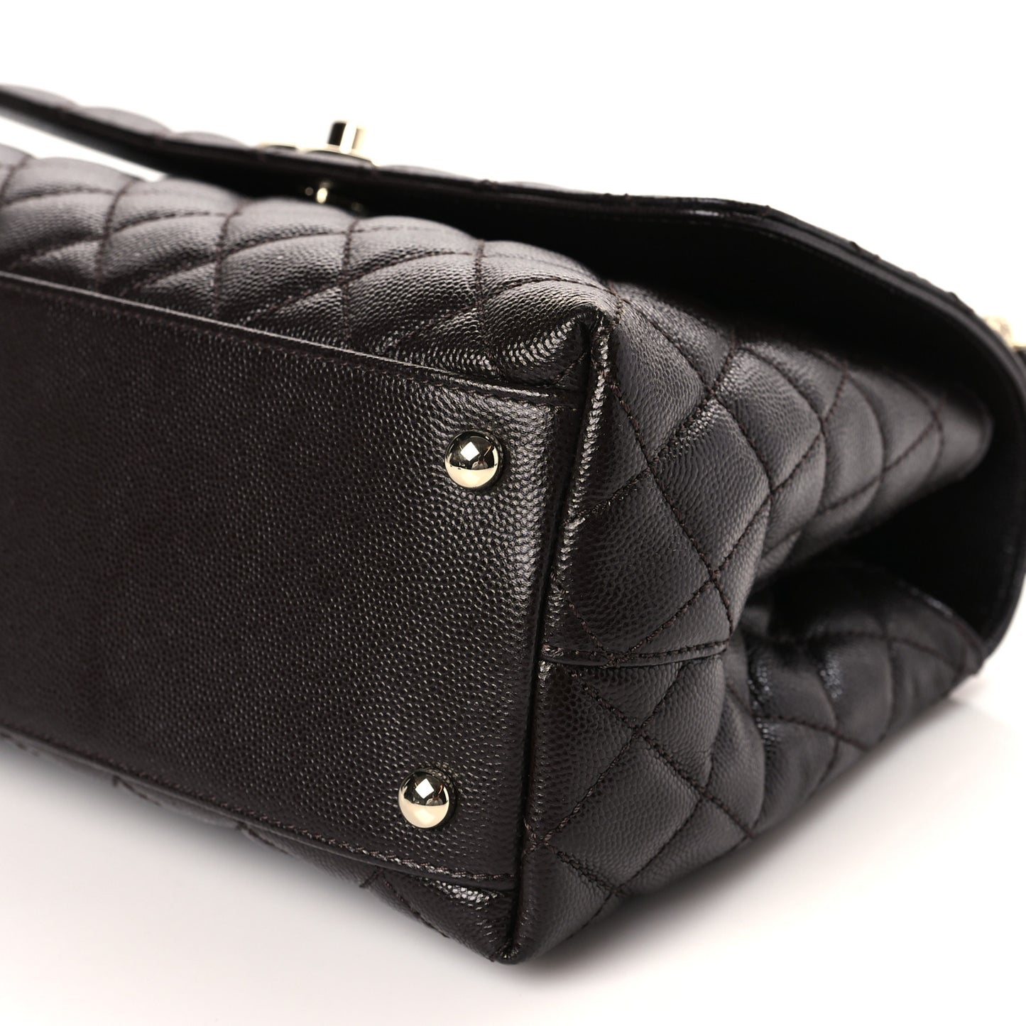 Caviar Quilted Small Coco Handle Flap Dark Brown