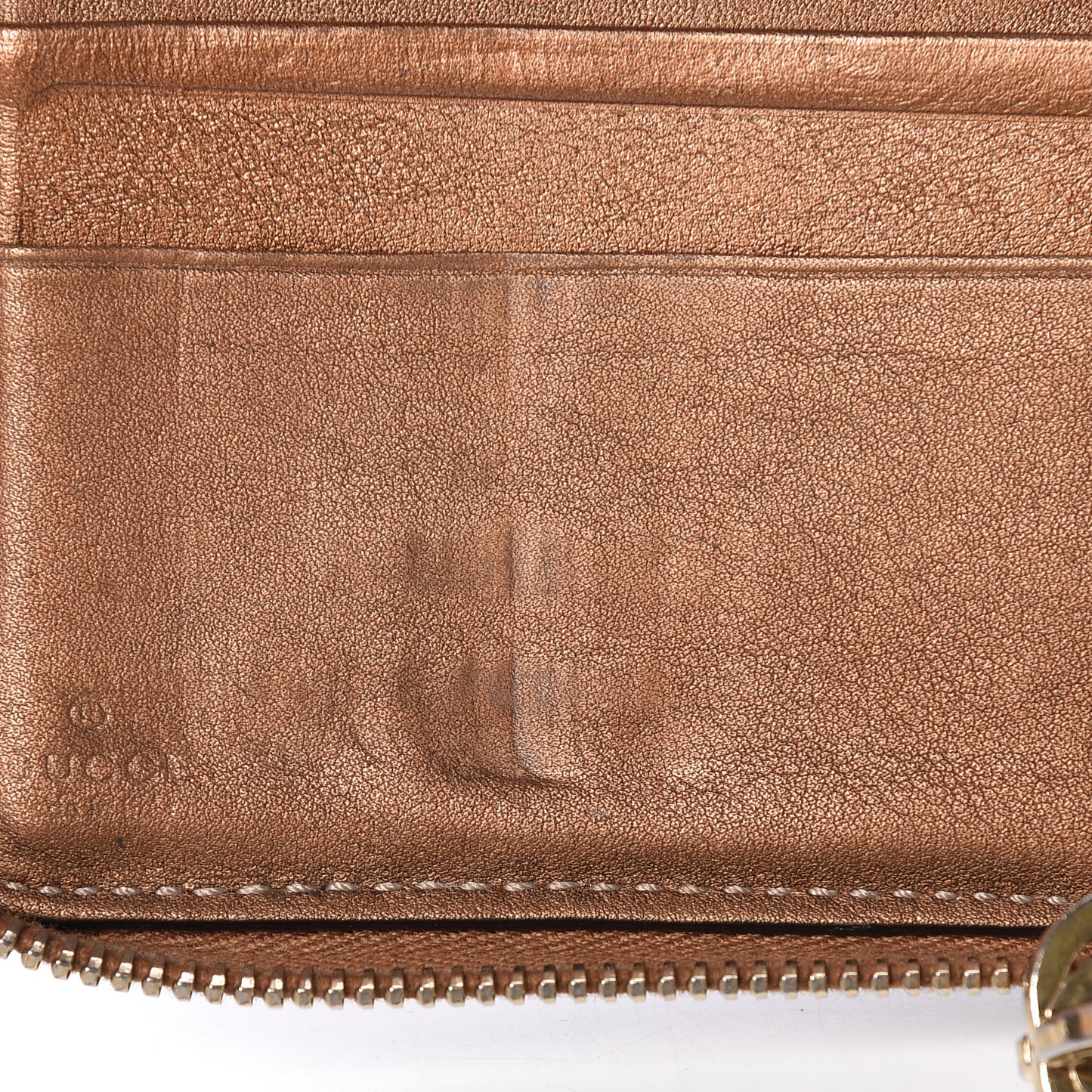 Metallic Guccissima Twins Zip Around Organizer Wallet Bronze