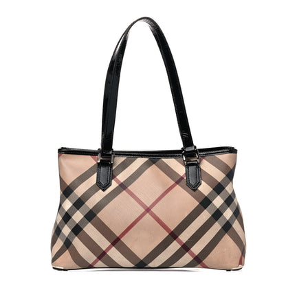 Burberry Nova Check Patent Trim Shopper Tote Black 1 of 29