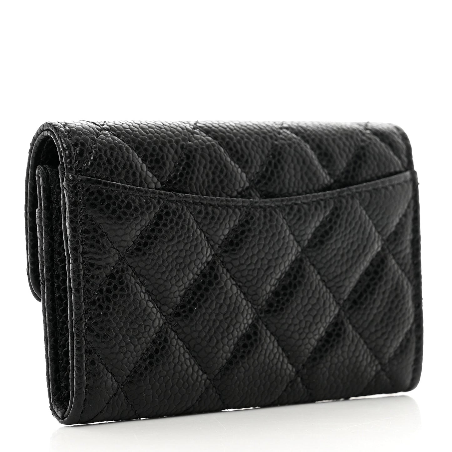 Caviar Quilted Flap Card Holder Wallet Black