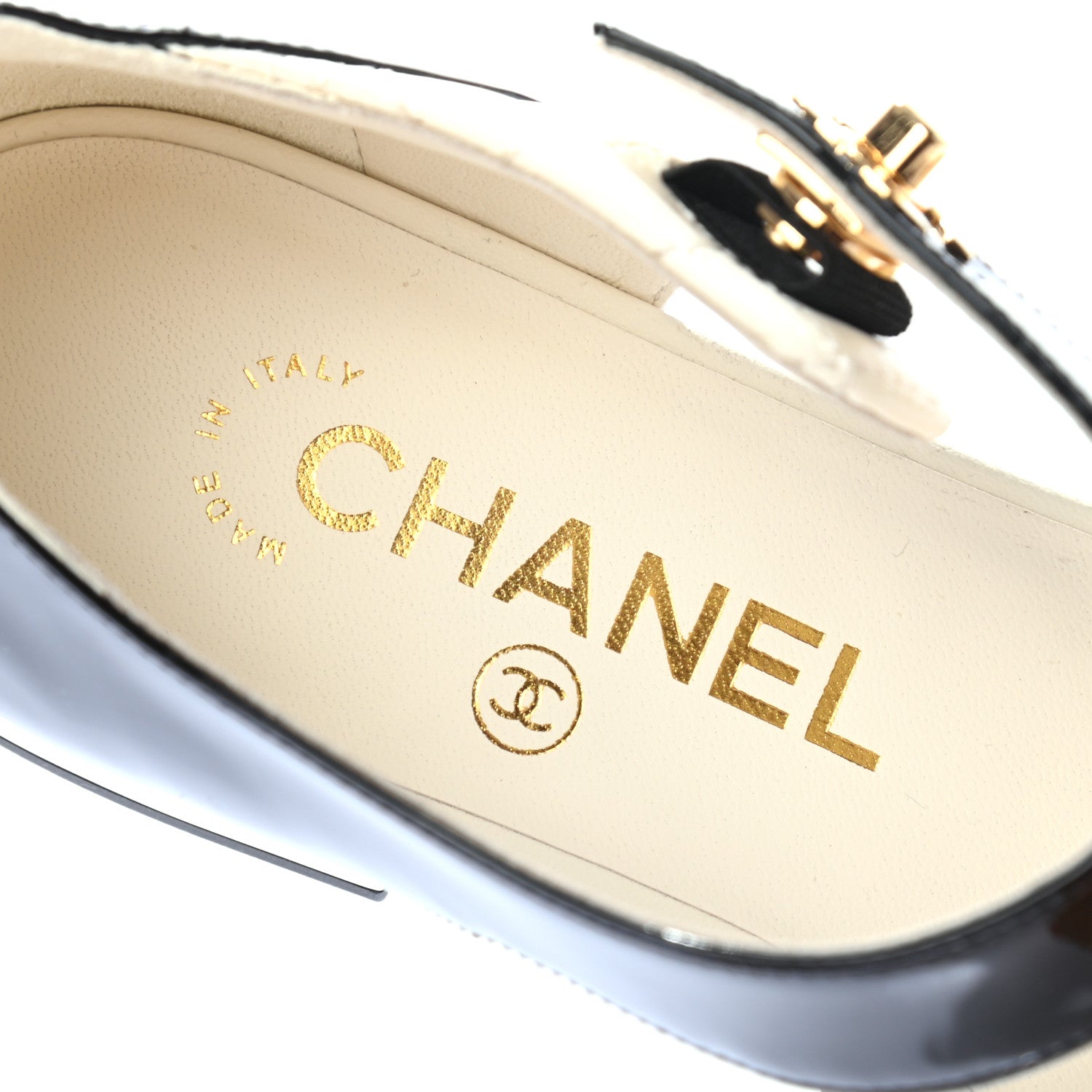 Chanel Patent Lambskin Quilted Cap Toe Ballerina Flats 37 Ivory Black 6 of 6