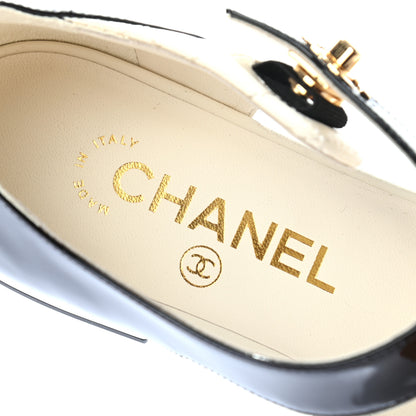 Chanel Patent Lambskin Quilted Cap Toe Ballerina Flats 37 Ivory Black 6 of 6