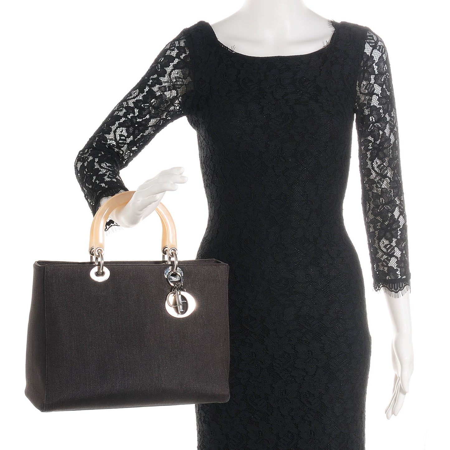 Canvas Large Lady Dior Dark Brown