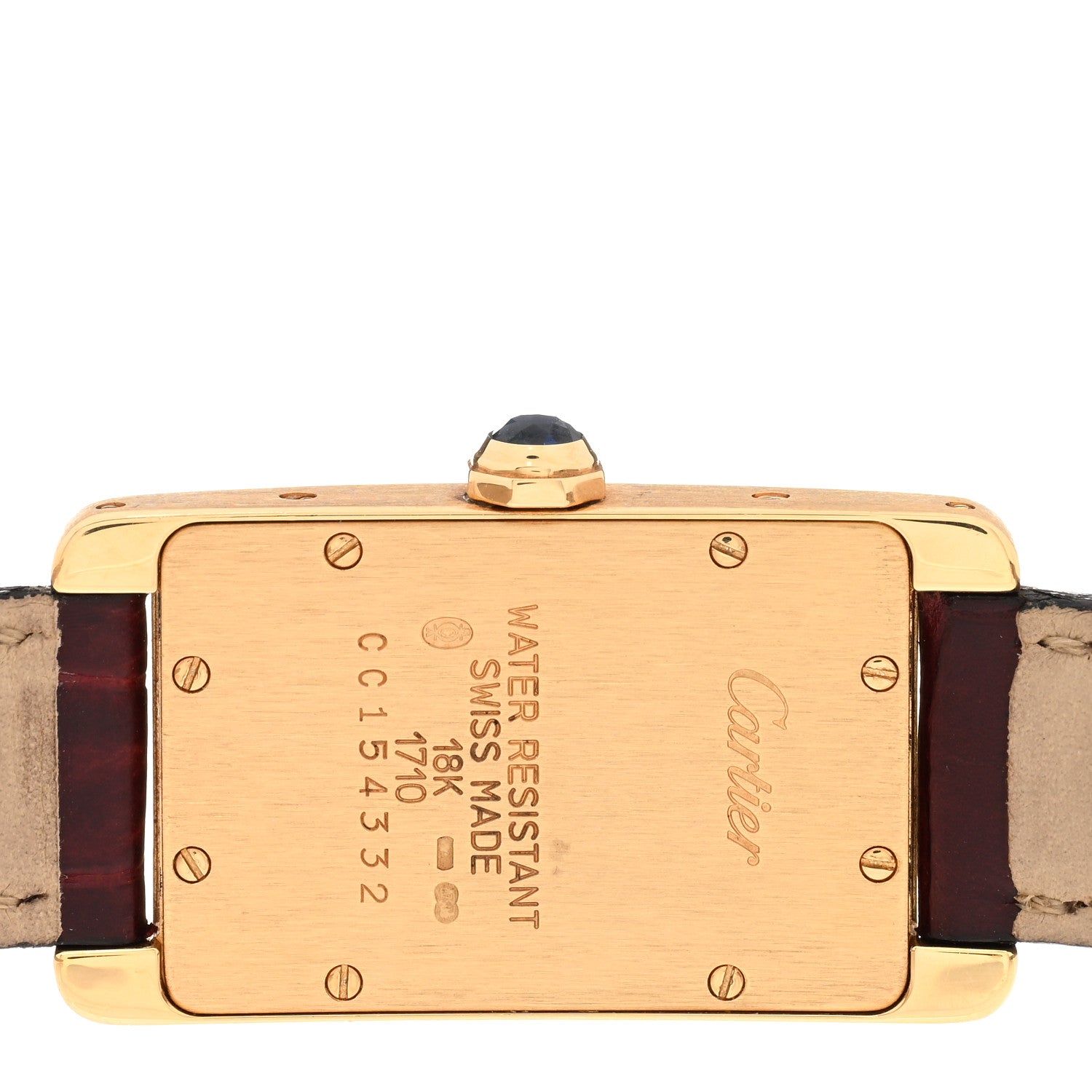 Cartier 18K Yellow Gold Alligator 19mm Tank Americaine Quartz Watch Burgundy 4 of 4