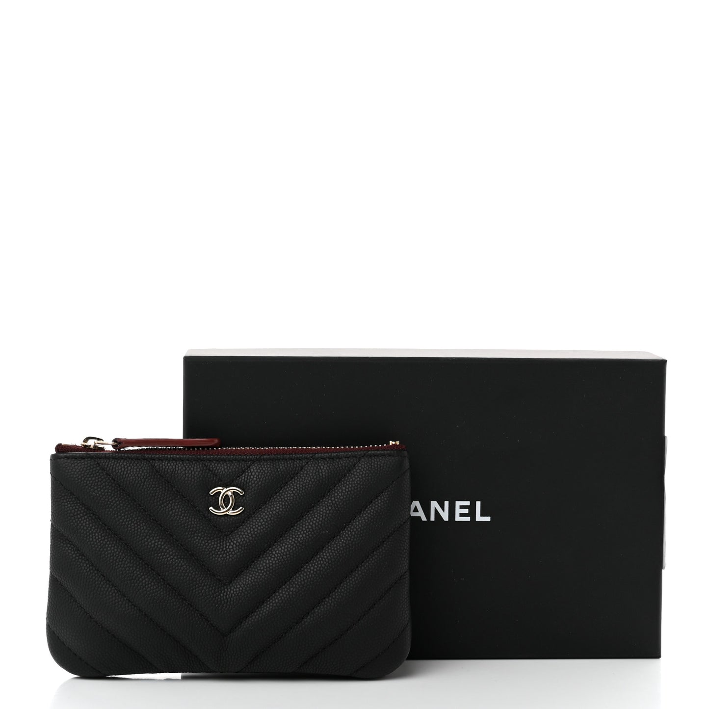 Caviar Chevron Quilted Small Cosmetic Case Black