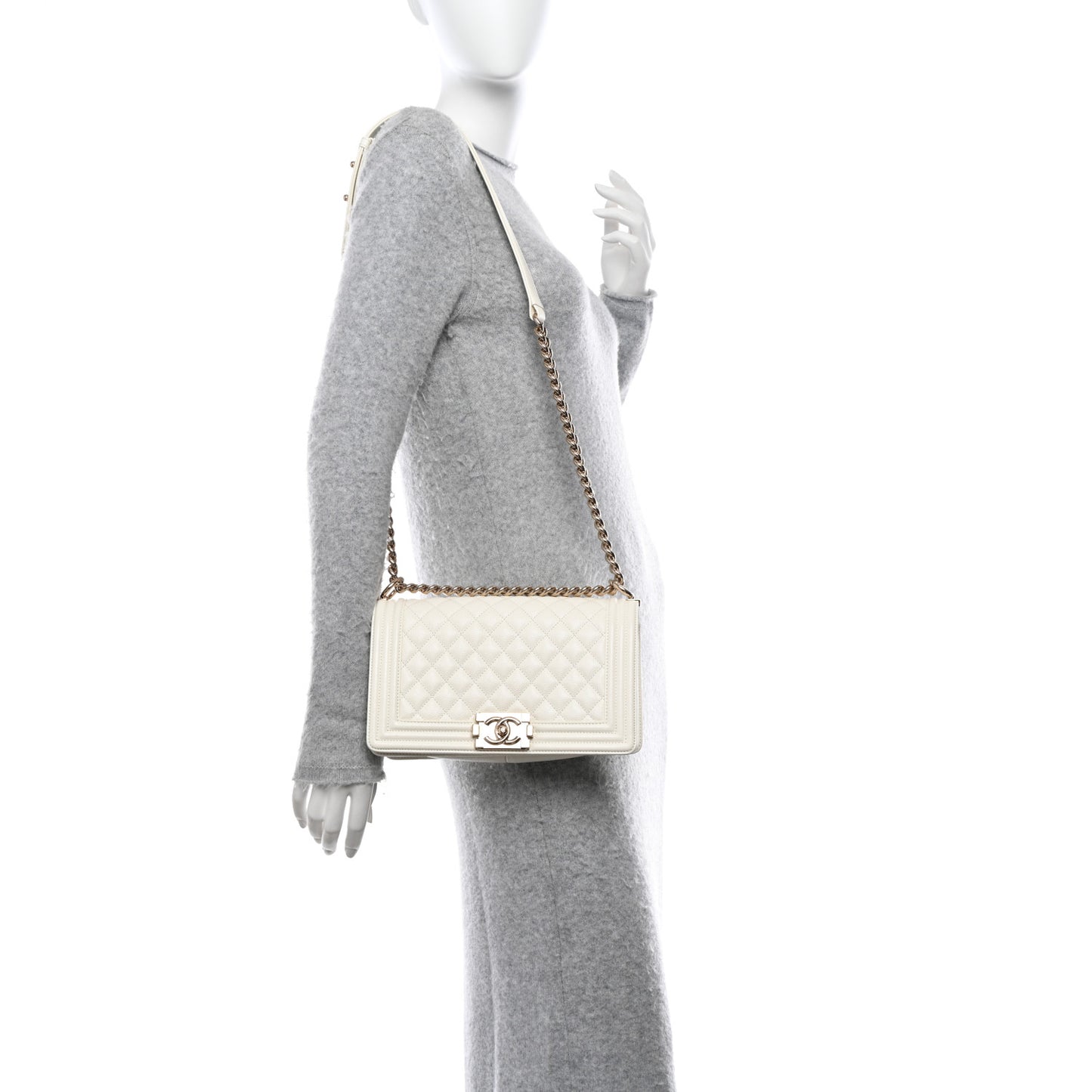 Caviar Quilted Medium Boy Flap White
