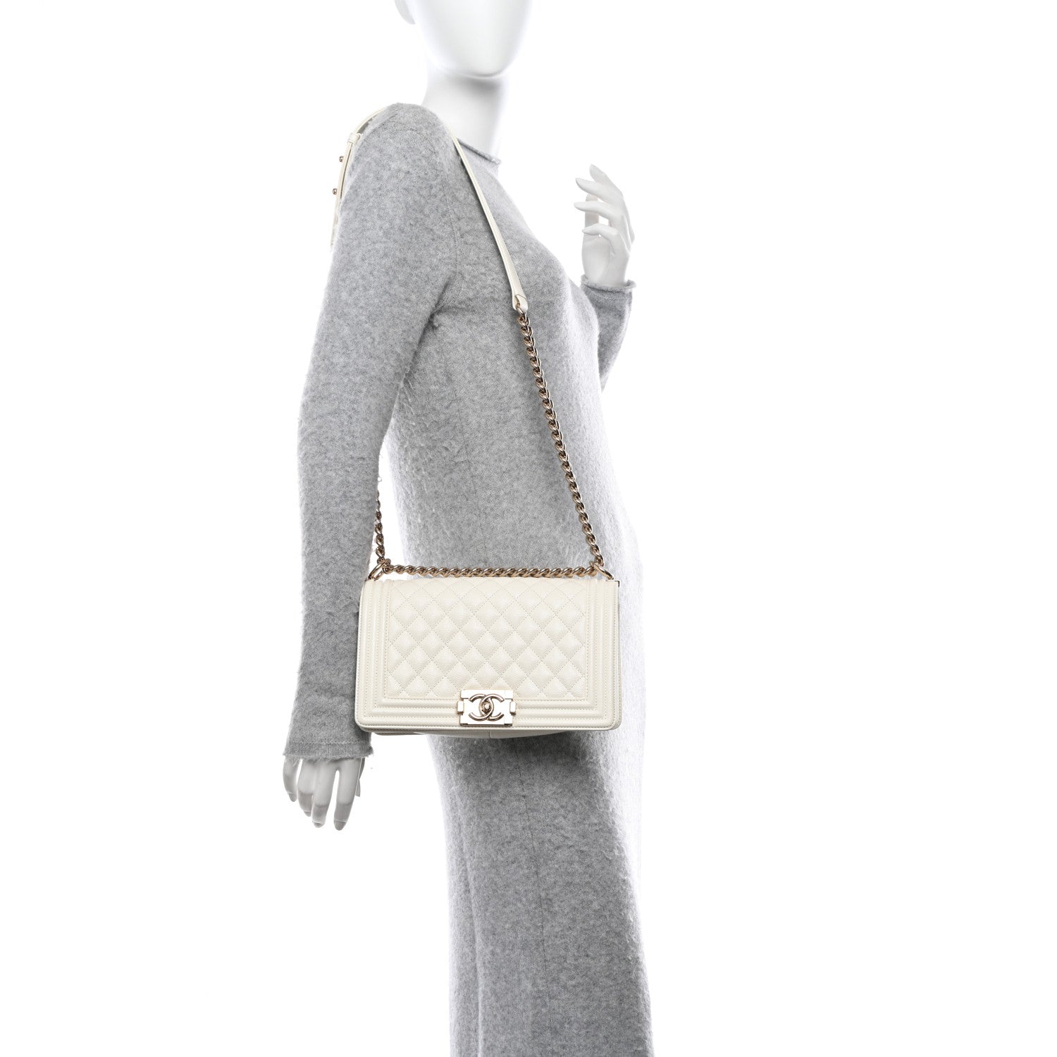 Chanel Caviar Quilted Medium Boy Flap White 2 of 12