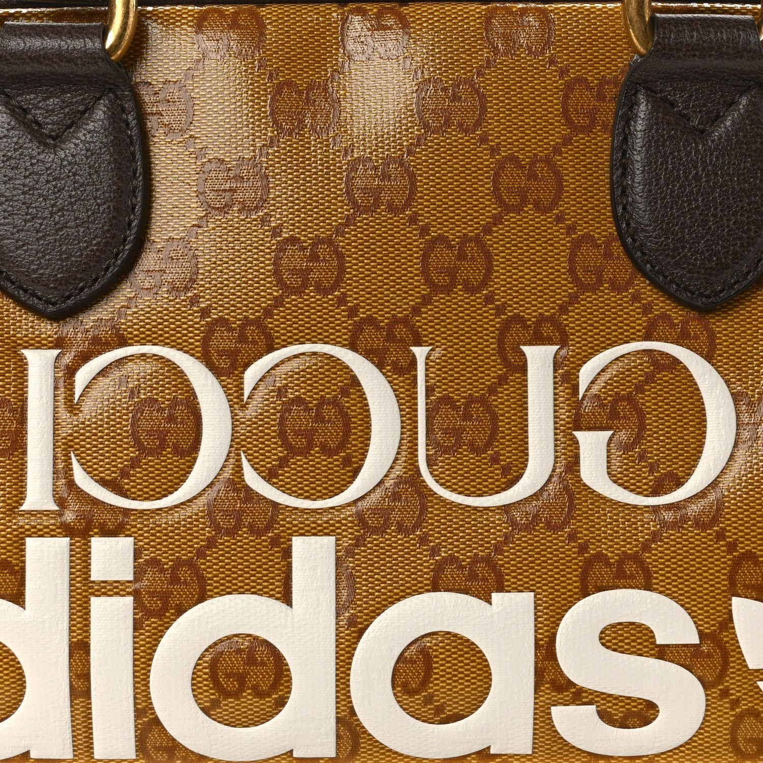 Gucci X ADIDAS Crystal Vintage Monogram Textured Dollar Calfskin Web Trefoil Logo Mini Bowling Bag Mid Natural Nut Off White New Acero 8 of 12