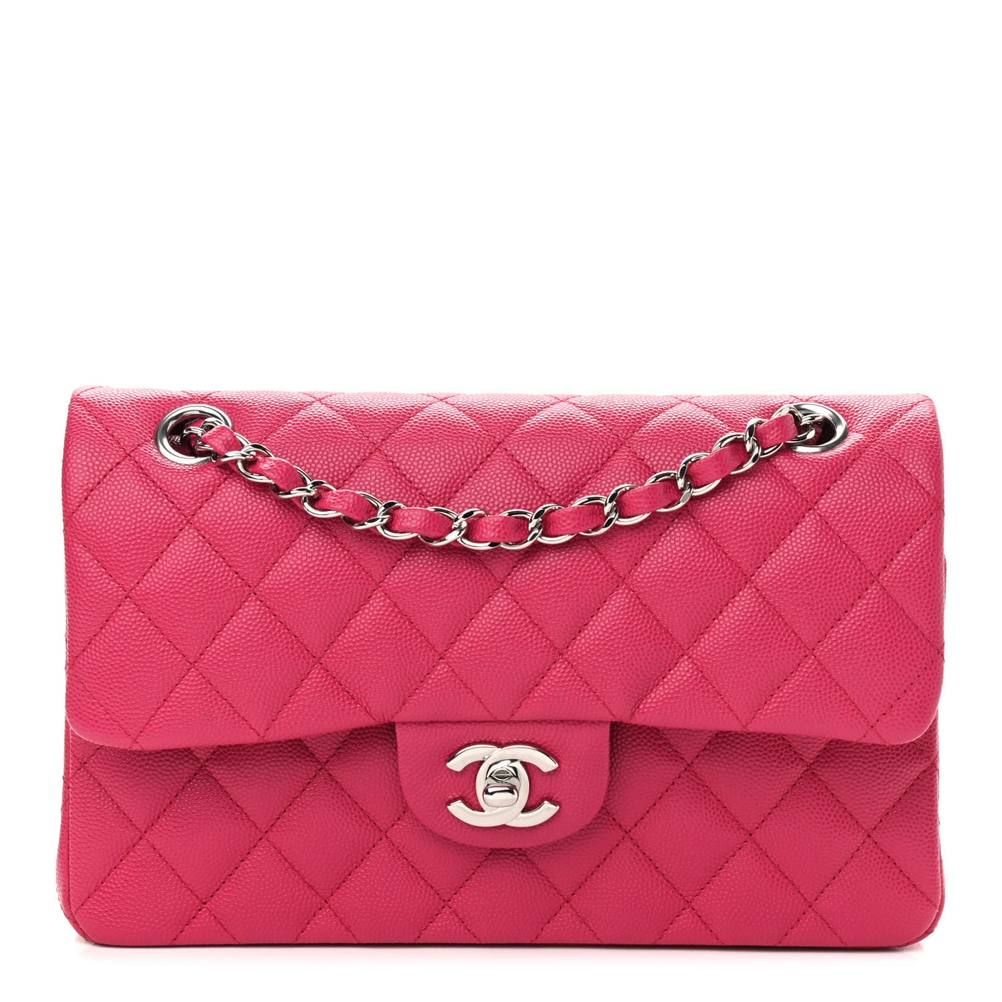 Caviar Quilted Small Double Flap Dark Pink