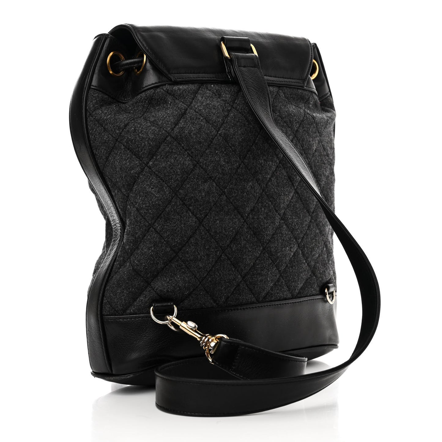 Lambskin Wool Quilted Drawstring Sling Backpack Black Grey