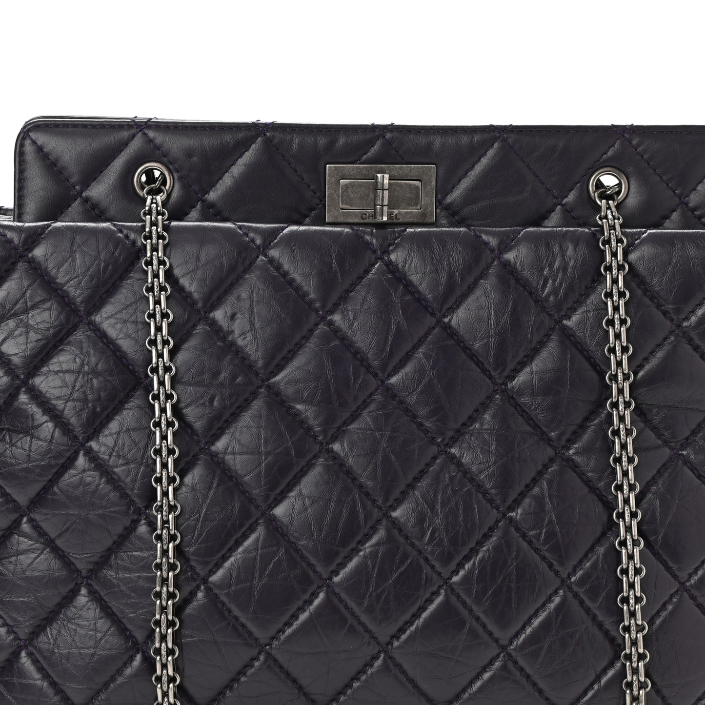 Aged Calfskin Quilted Reissue 2.55 Tote Dark Purple