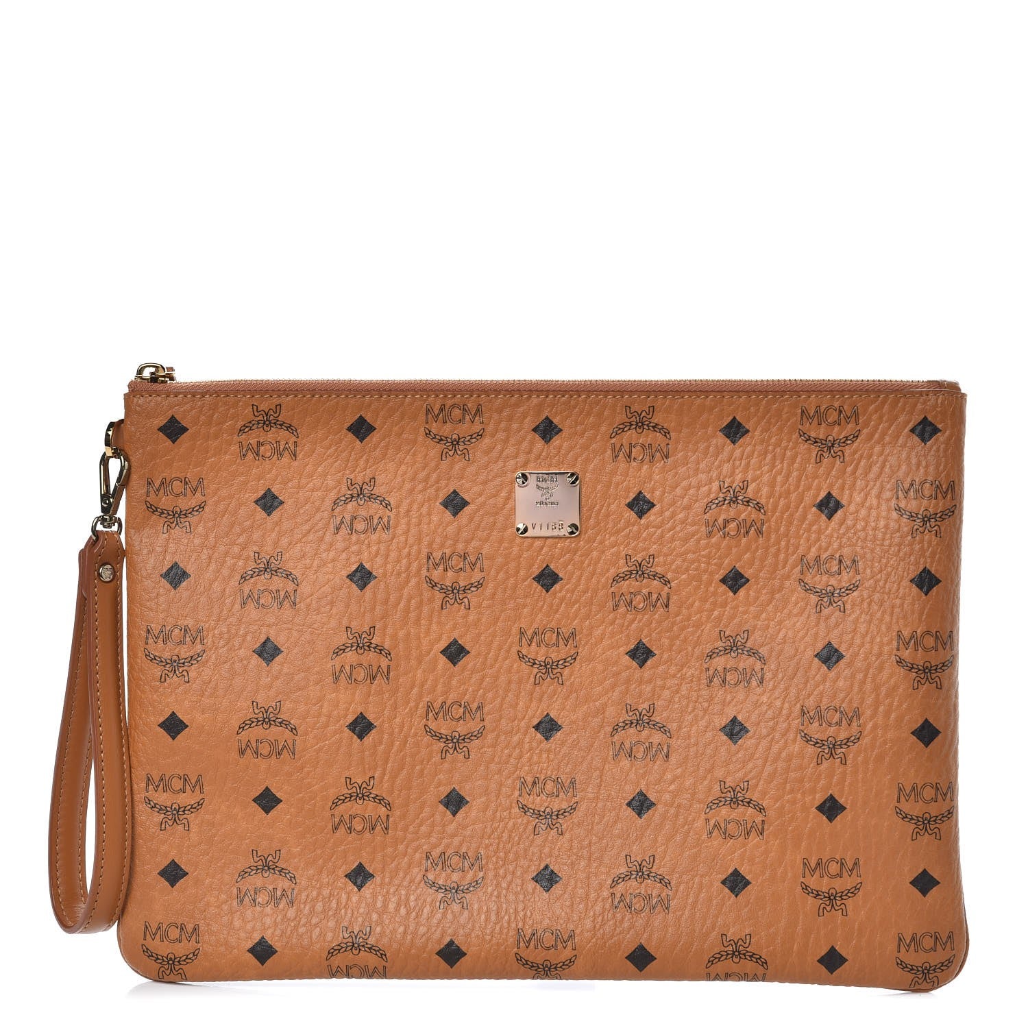 MCM Visetos Large Stark Wristlet Pouch Cognac 1 of 7