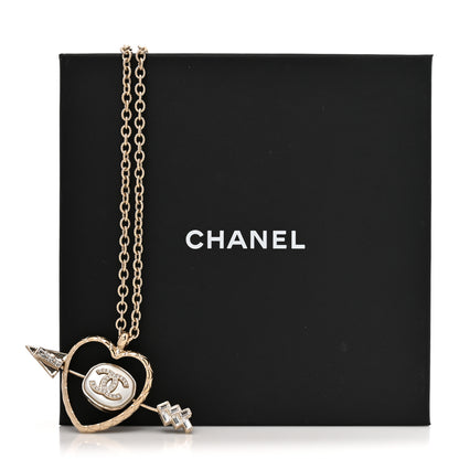 Chanel Baguette Crystal Pearl CC Heart Arrow Pendant Necklace Gold 5 of 5