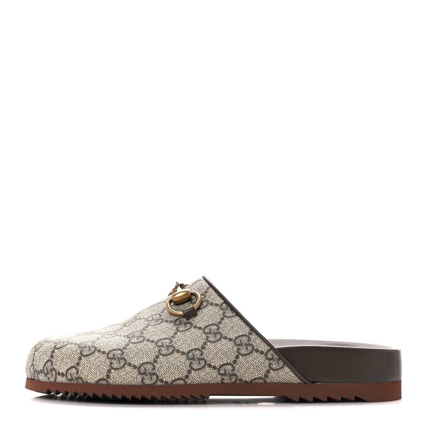 GG Supreme Monogram Miro Soft Calfskin Womens Horsebit Slippers 37.5 Beige Ebony New Acero
