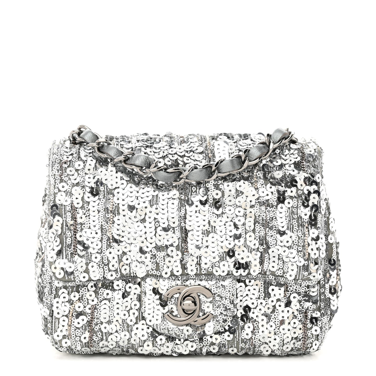 Sequin Mini Square Flap Silver