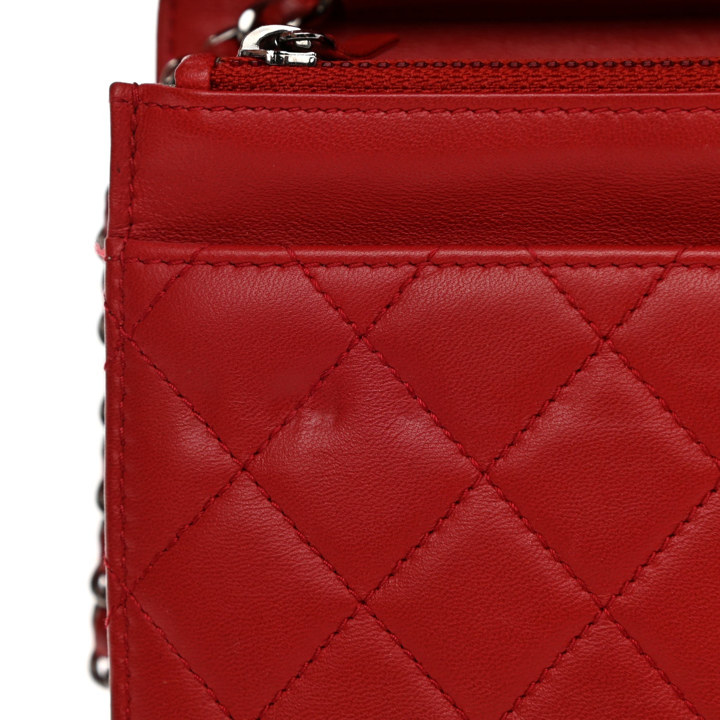 Lambskin Quilted Boy Wallet On Chain WOC Red