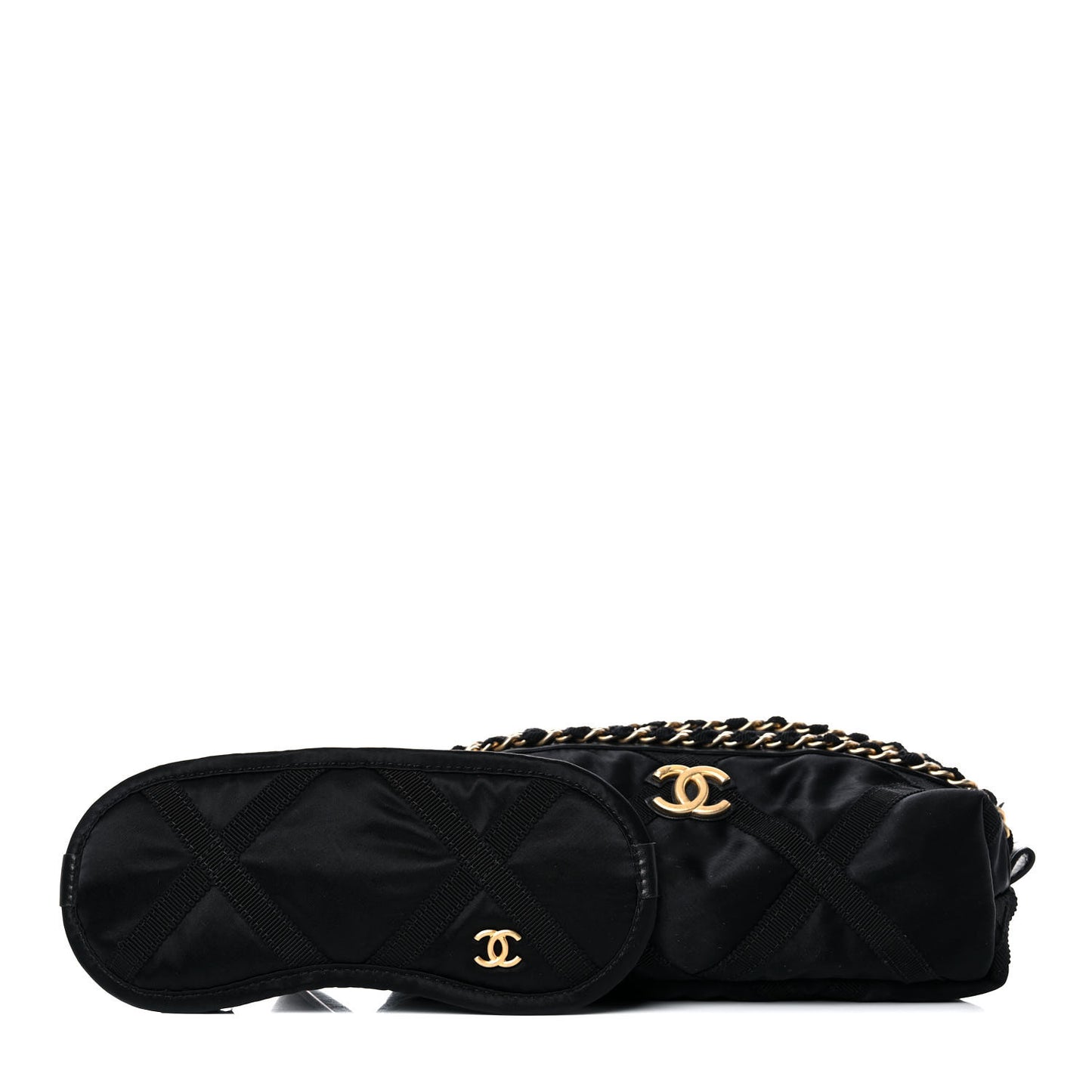 Nylon Grosgrain Lifestyle Pouch With Sleep Mask Black