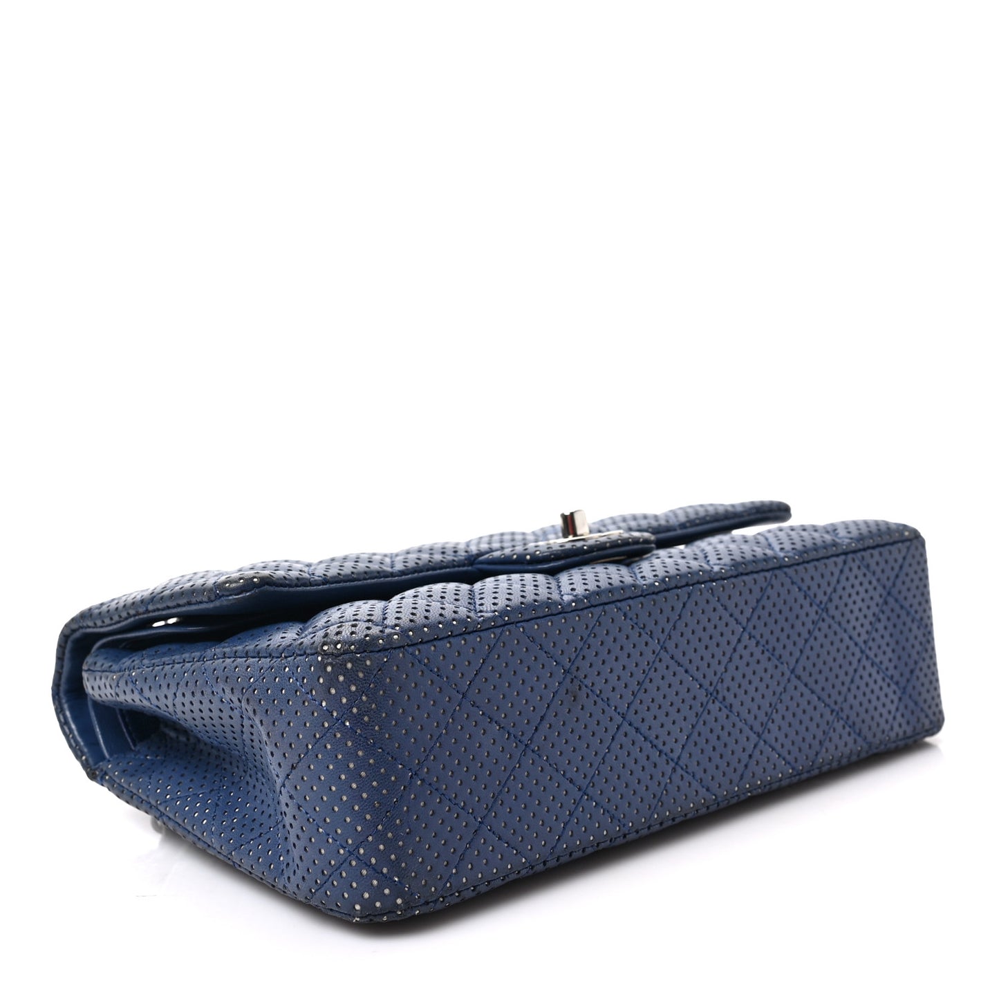 Lambskin Perforated Medium Double Flap Blue