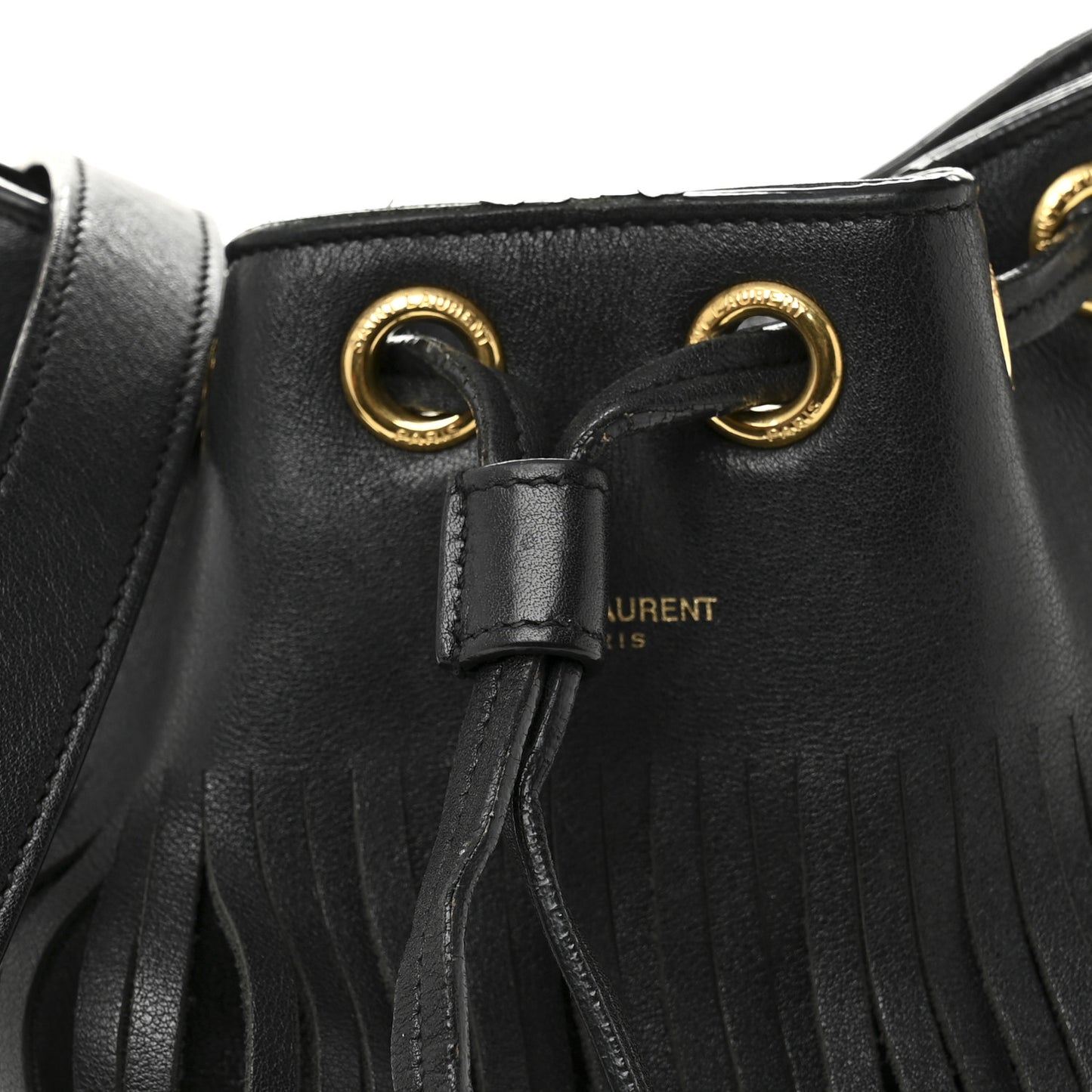 Calfskin Small Emmanuelle Fringe Bucket Bag Black