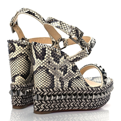 Christian Louboutin Watersnake Print Cataclou 120 Wedge Sandals 38 Roccia Gun Metal 4 of 10