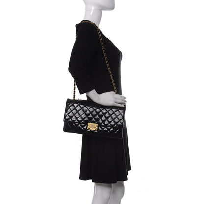 Chanel Patent Goatskin Quilted 3 Pocket Accordion Flap Black 2 of 11