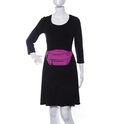 Balenciaga Sport Nylon Logo Embroidered Small Wheel Beltpack Fuchsia Black 2 of 9