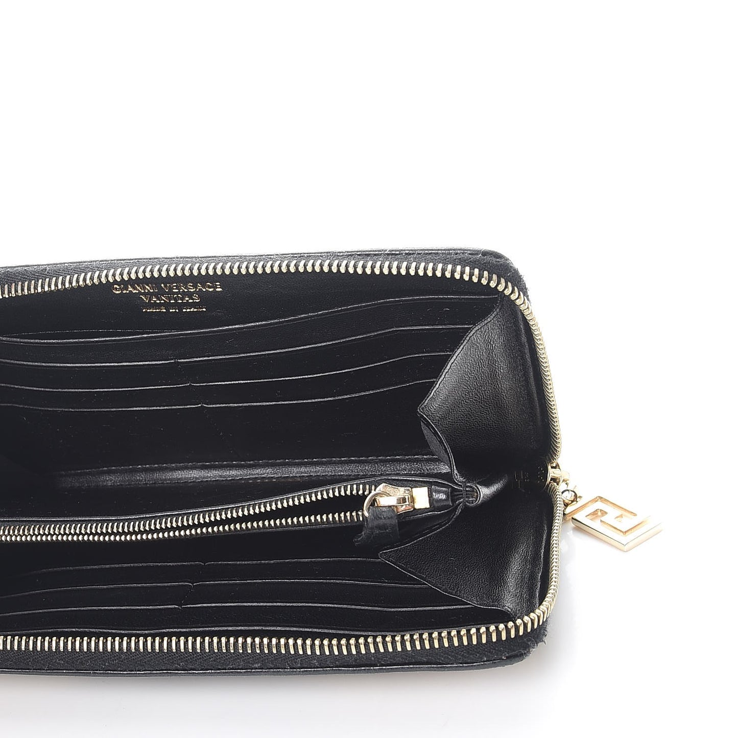 Felt Barocco Print Zip Around Wallet Black Gold