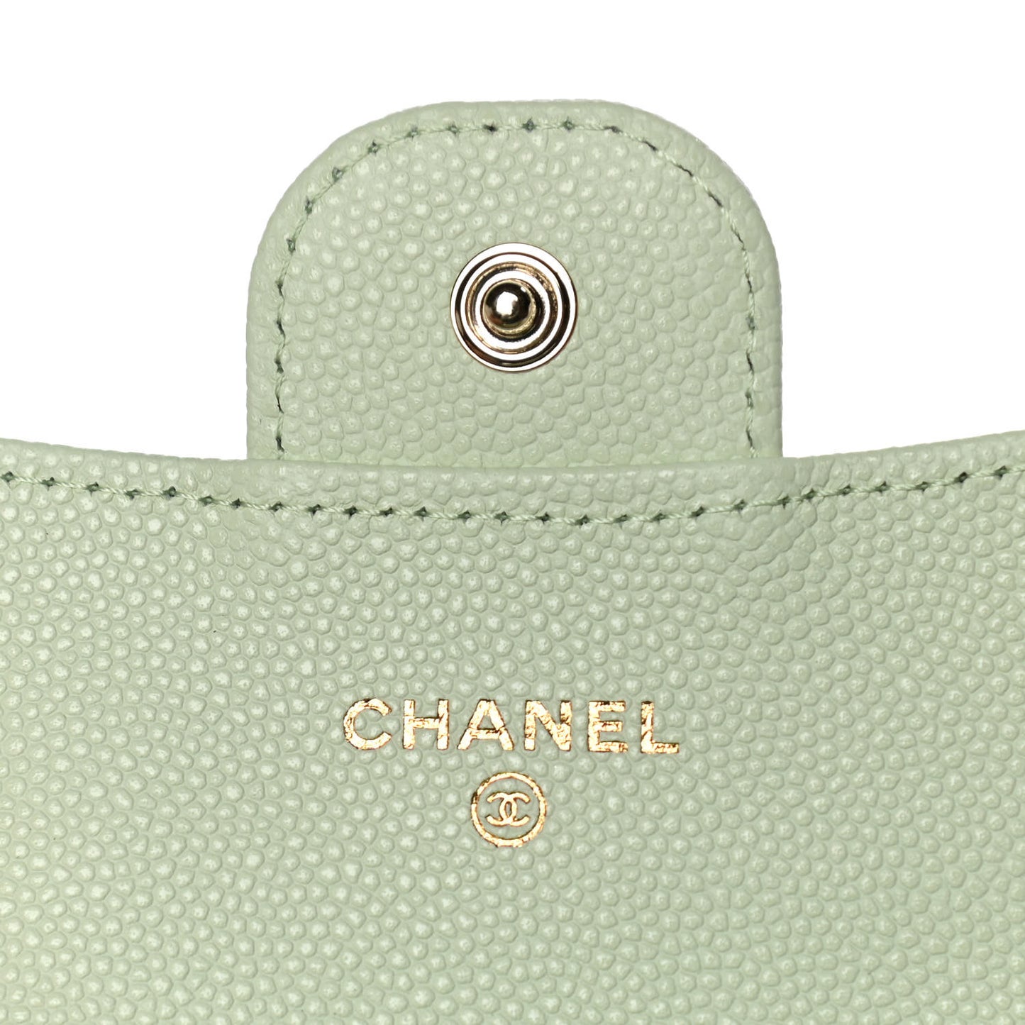Caviar Quilted Flap Card Holder Wallet Light Green