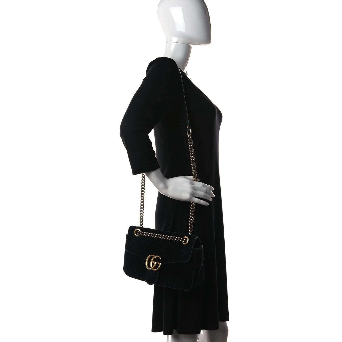 Velvet Matelasse Small GG Marmont Shoulder Bag Black