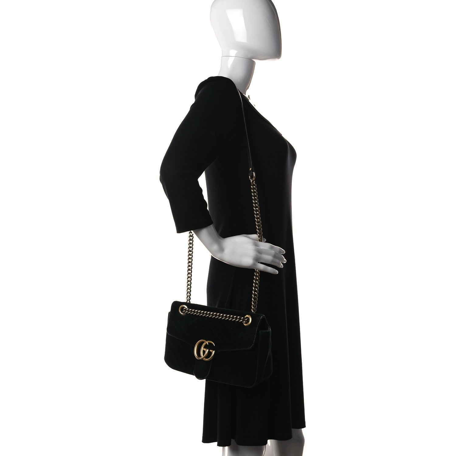 Gucci Velvet Matelasse Small GG Marmont Shoulder Bag Black 2 of 22